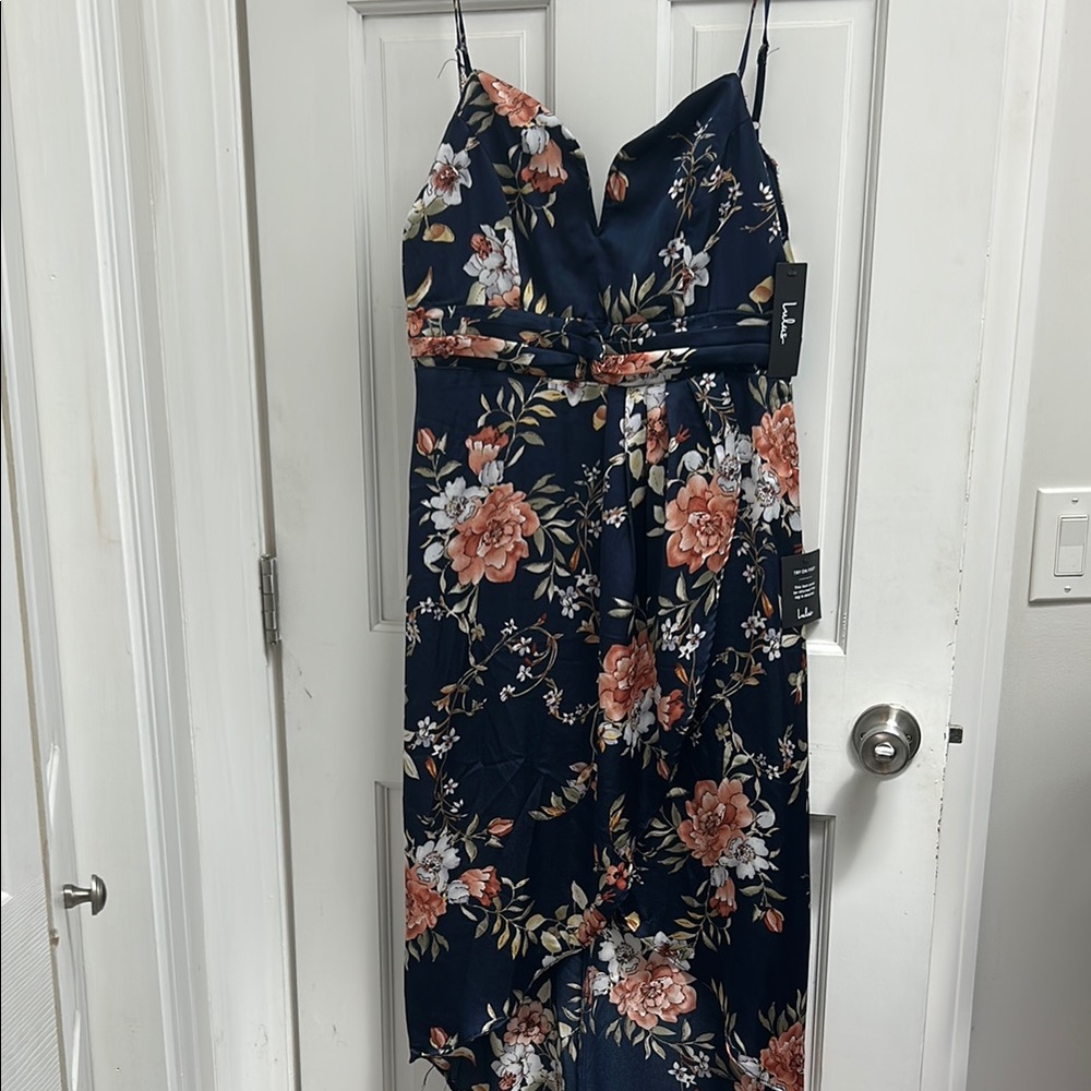 Lulu's Pink and Orange Cut Out Maxi Dress for Wedding Guest